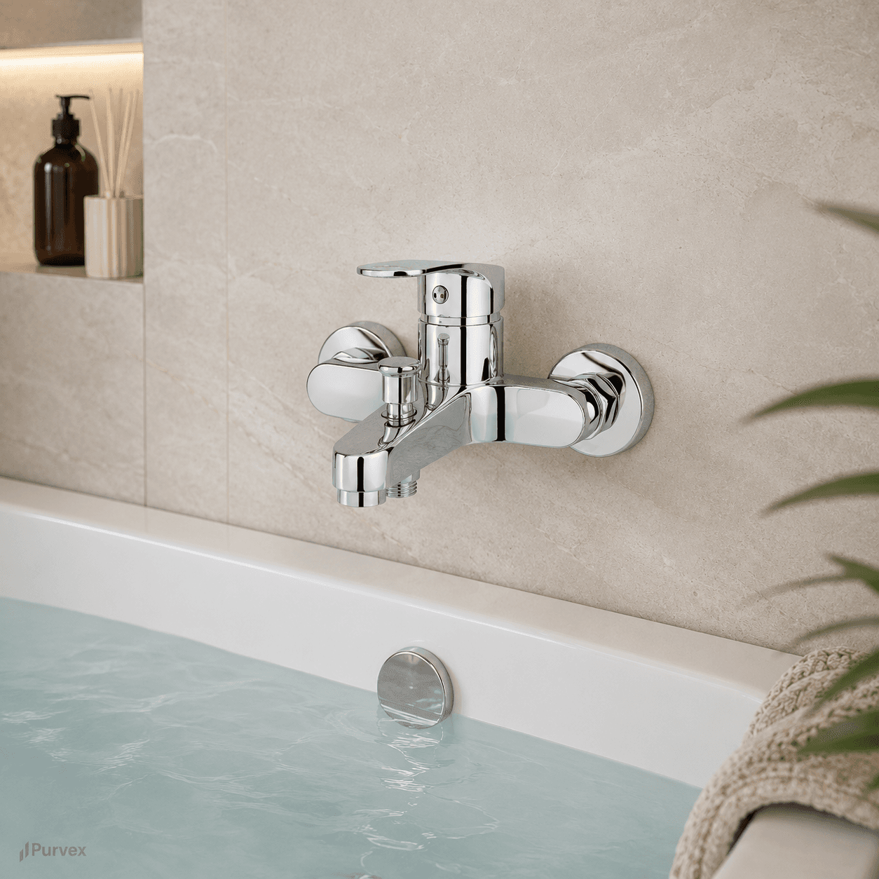Purvex Home Mix Banyo Bataryası - Pirinç Gövde Krom Kaplama Aç-Kapa Banyo Musluğu (48 Ay Garantili) 6
