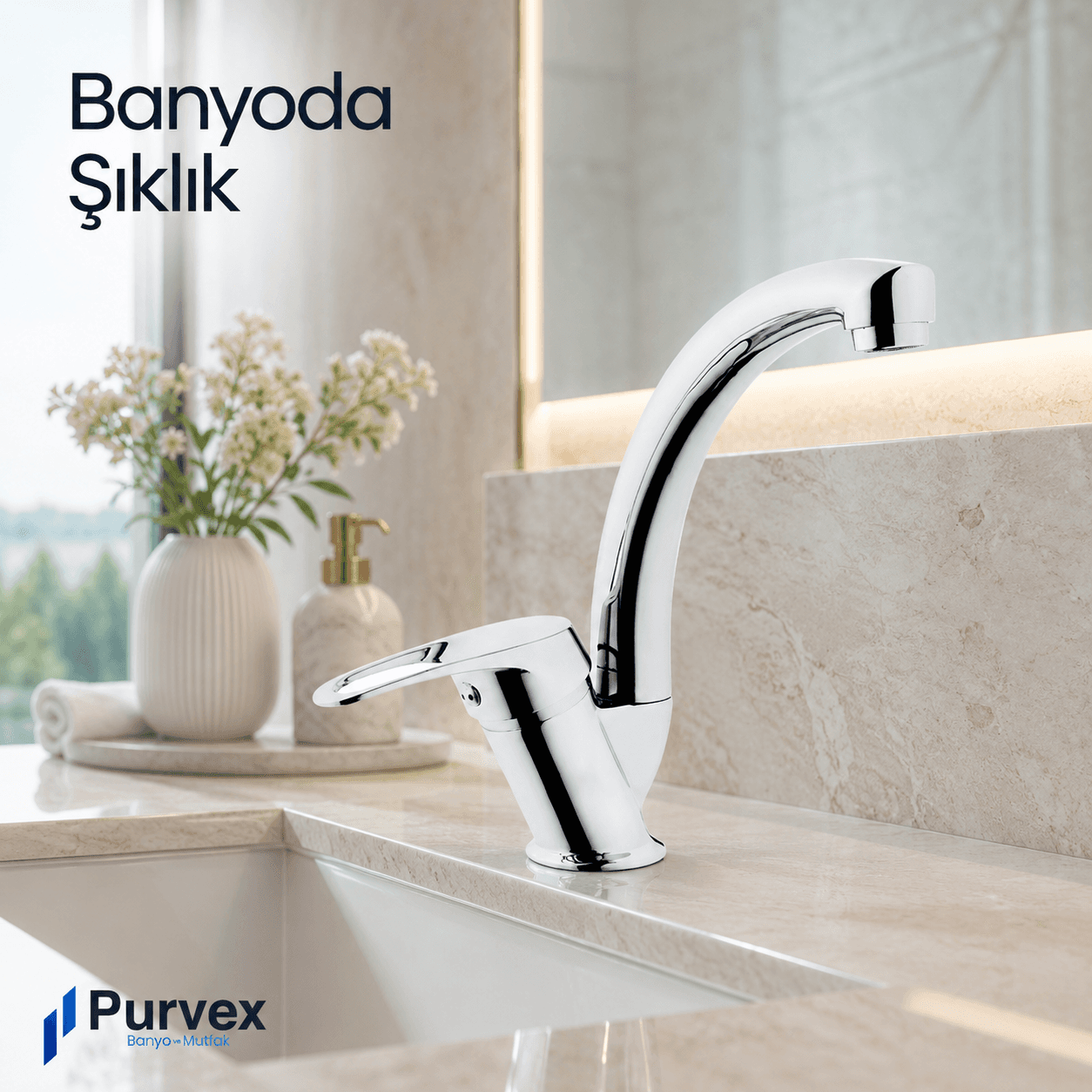 Purvex Home Klasik Kuğu Lavabo Bataryası Aç Kapa Eviye Musluğu Mutfak Ve Banyo Tezgah Üstü Krom Pirinç Musluk Batarya Seti Lüks Döner Borulu 6