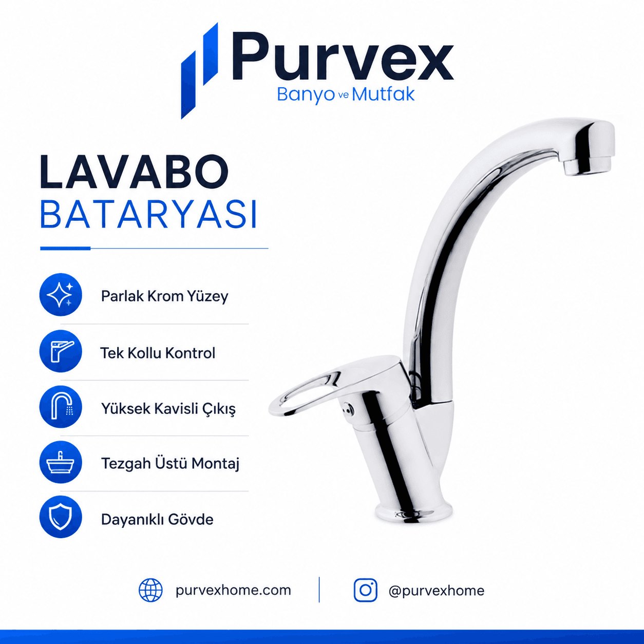Purvex Home Klasik Kuğu Lavabo Bataryası Aç Kapa Eviye Musluğu Mutfak Ve Banyo Tezgah Üstü Krom Pirinç Musluk Batarya Seti Lüks Döner Borulu 3