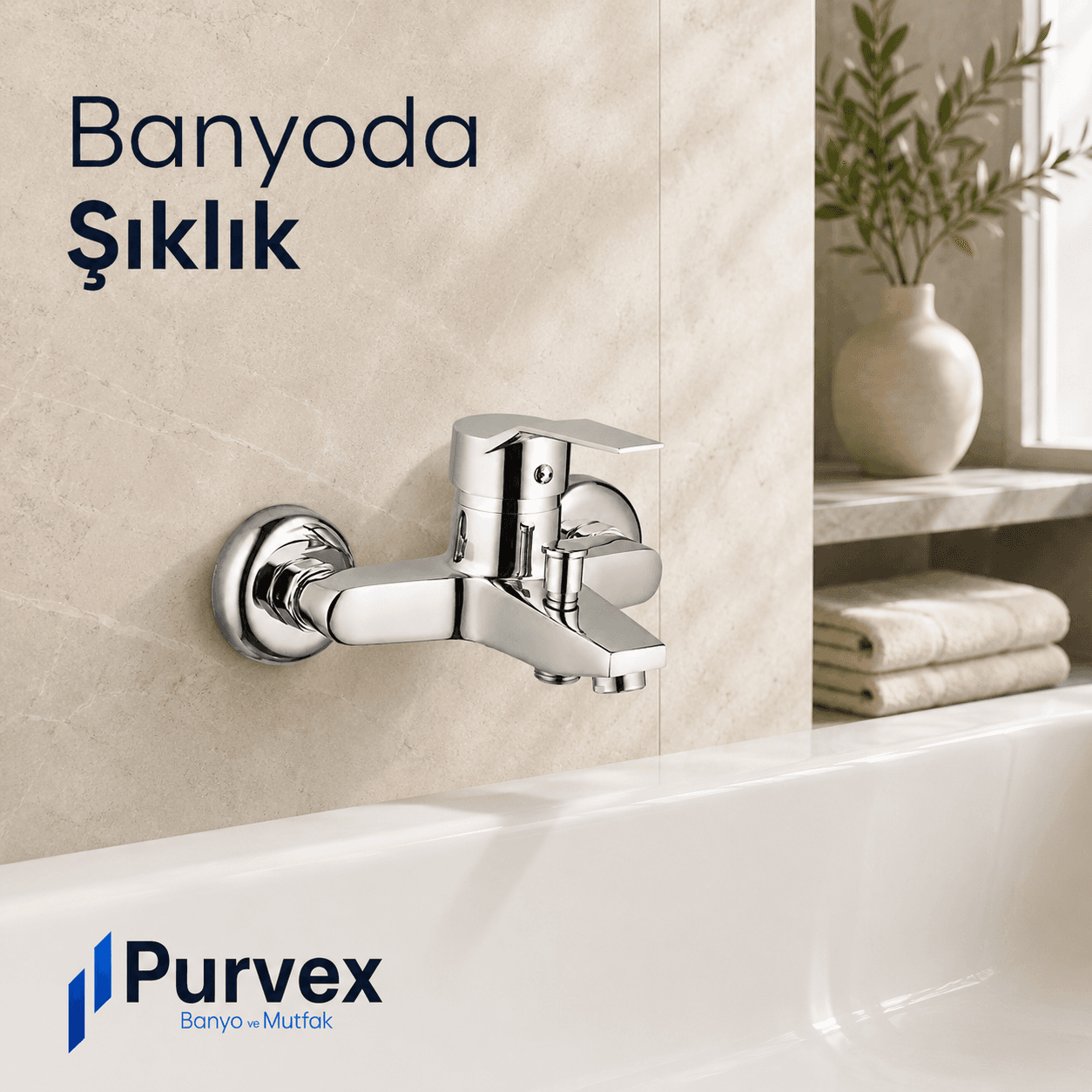 Purvex Home Spektra Banyo Bataryası Duvara Montaj Aç Kapa Krom Pirinç Musluk Fonksiyonel Yönlendiricili Duş Batarya Seti Lüks Modern Tasarım 7