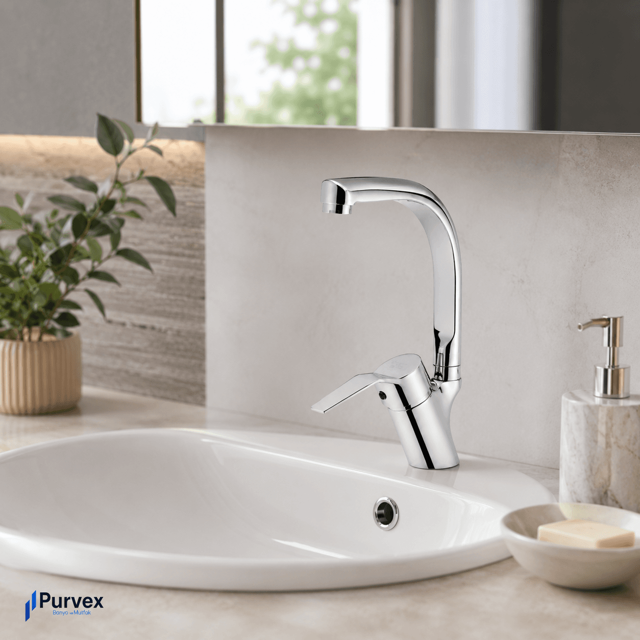 Spektra Kuğu Lavabo Bataryası - Krom Kaplama Pirinç Gövde, Şık ve Modern Evye Musluğu 7