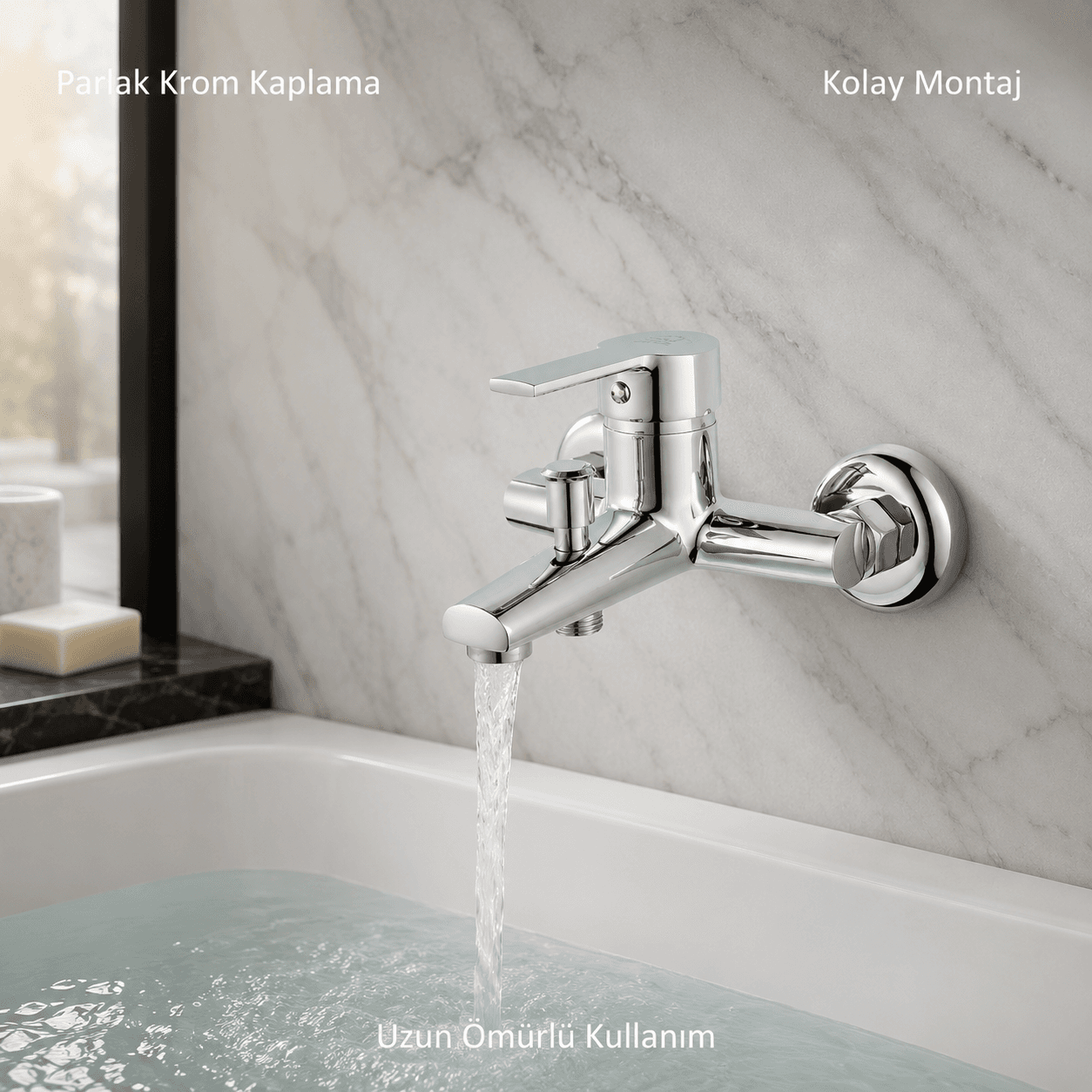 Delta Krom Banyo Bataryası - Pirinç Gövde Çift Çıkışlı Duvara Montaj Duş Musluğu 8