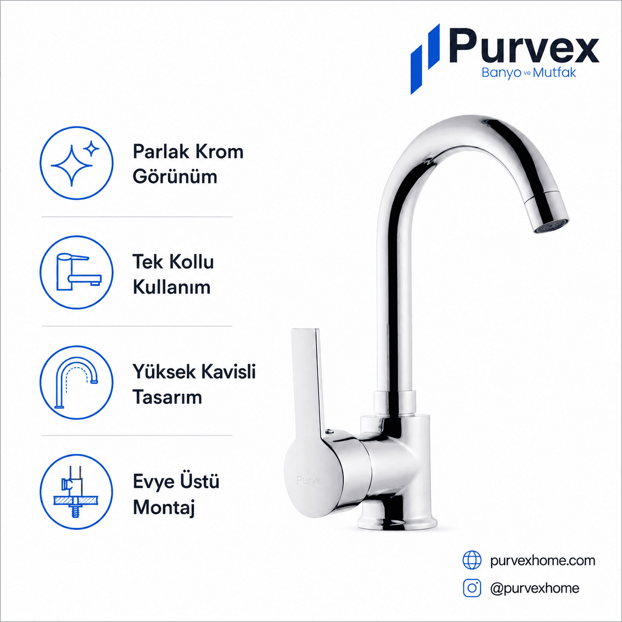 Delta Kuğu Boru Lavabo Bataryası – Tek Kollu Banyo Armatürü, Krom 4