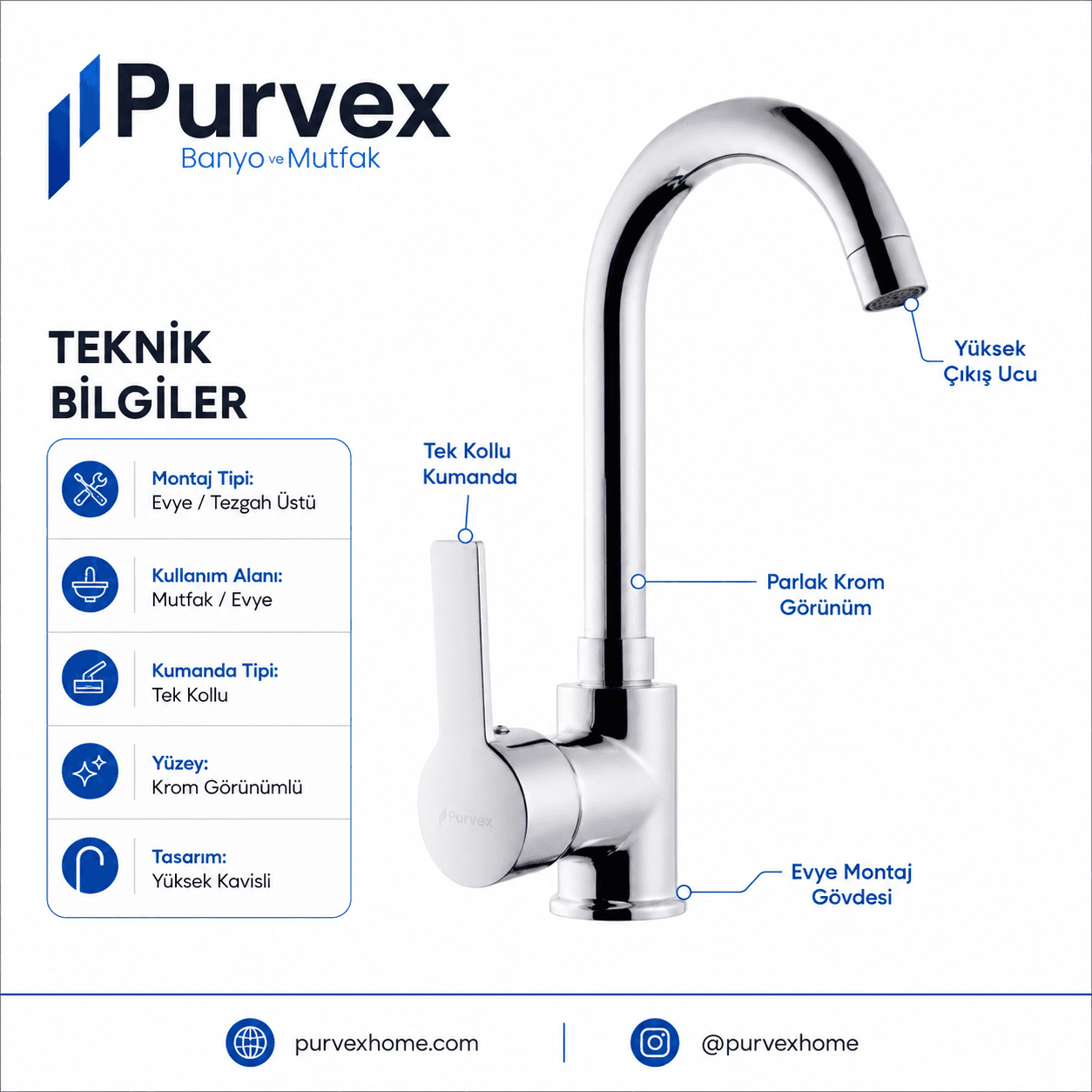 Delta Kuğu Boru Lavabo Bataryası – Tek Kollu Banyo Armatürü, Krom 5
