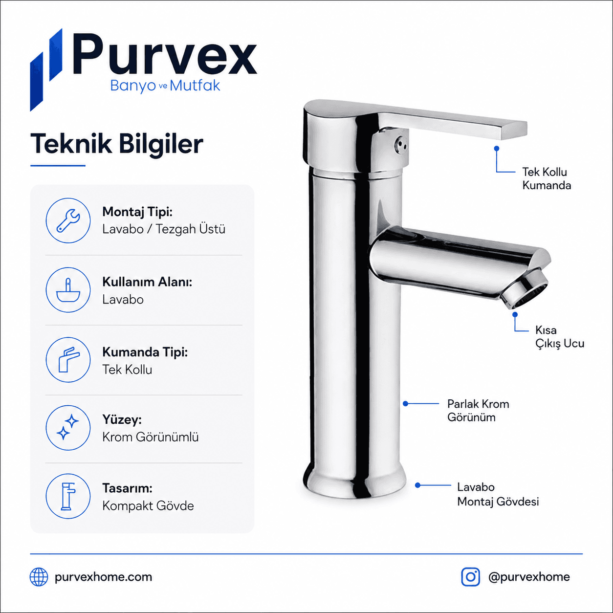 Delta Kompakt Lavabo Bataryası – Tek Kollu Banyo Armatürü, Krom 6