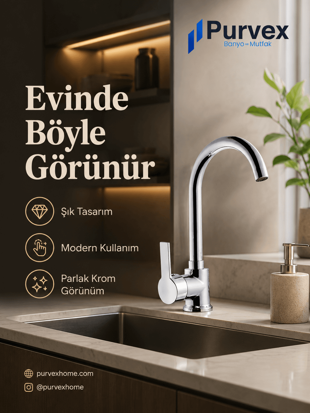 Delta Kemer Boru Evye Bataryası – Tek Kollu Mutfak Armatürü, Krom — mekân içinde