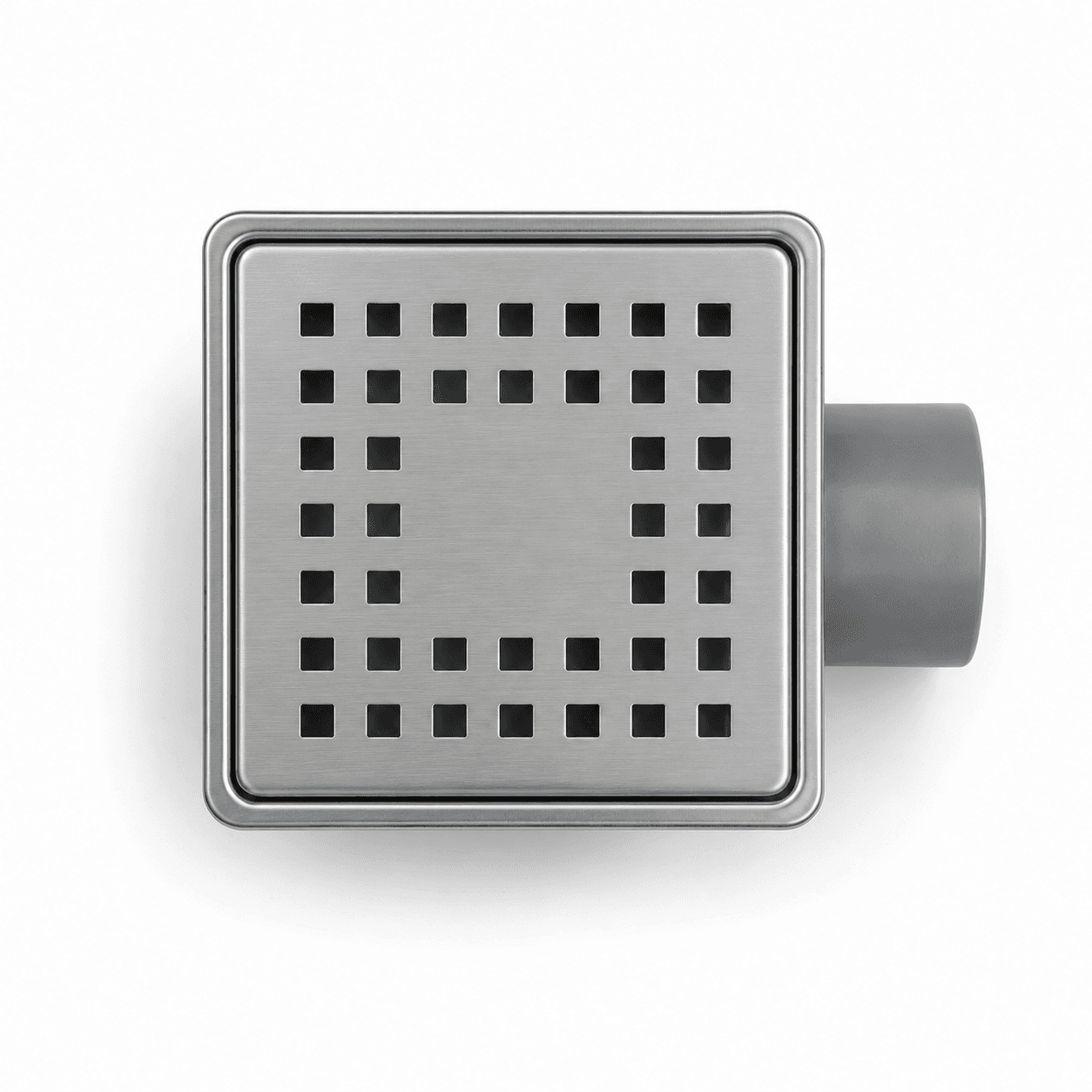 Purvex 10x10 مصفاة دش مربعة بإطار ستانلس ستيل، مخرج جانبي، جسم بلاستيكي