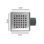 15x15 cm Paslanmaz Çelik Kare Yer Süzgeci - Klasik Desenli, Yan Çıkışlı Plastik Gövde